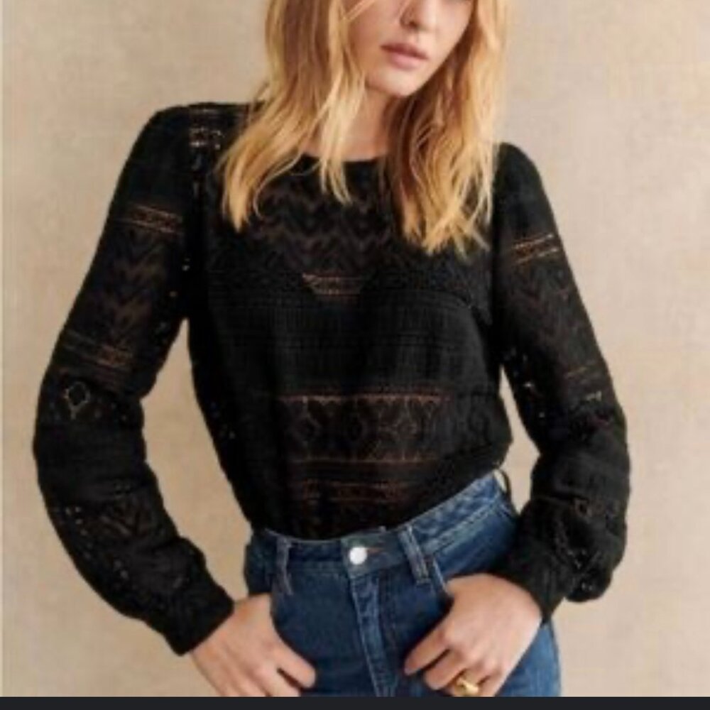 Sezane Lace Blouse, Size 40 (US 8), Black